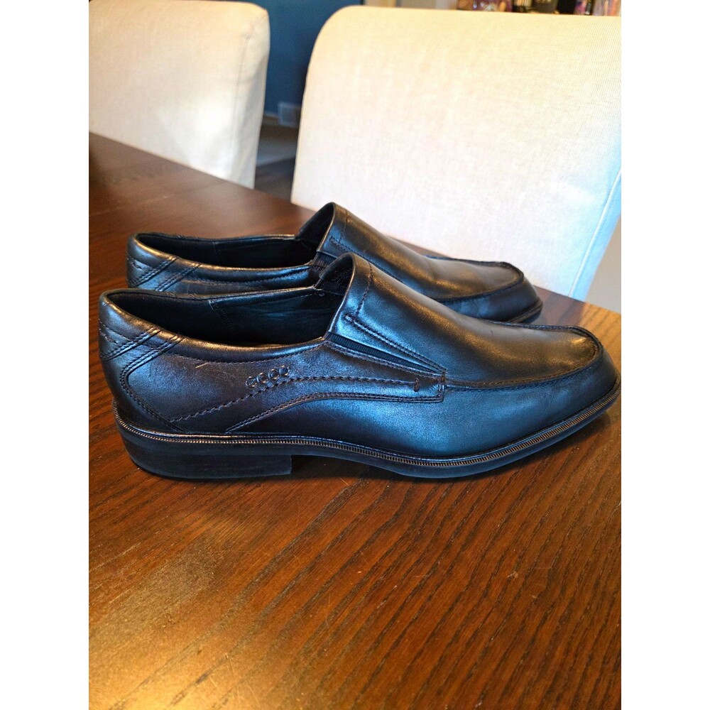 ECCO Mens Black Leather Slip-On Dress Loafers Square Toe US 12 EU 46